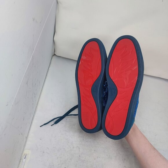 Christian Louboutin Blue WOMENS Louis Junior Strass Bejeweled Low Top Sneaker - Picture 2 of 12